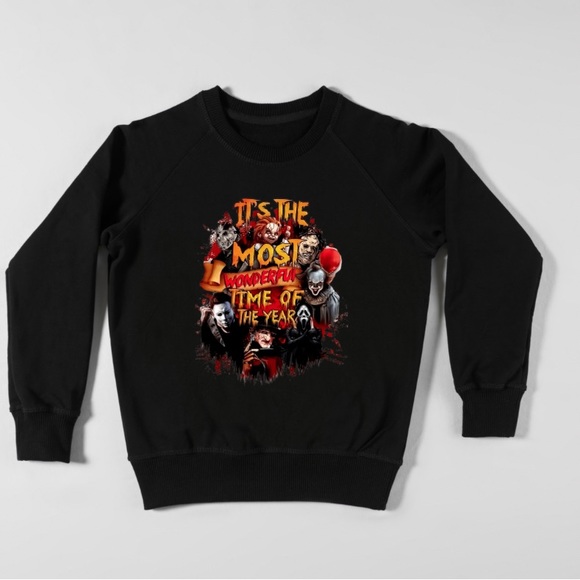 Halloween Custom Scary Graphic Black Sweatshirt Mens Large New - Picture 1 of 2